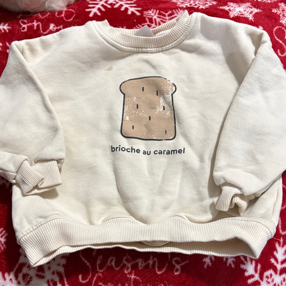 Zara Cream Kids Sweater with Caramel Toast Design